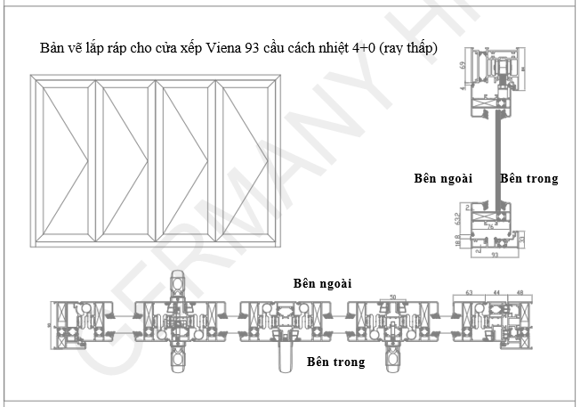 HỆ CỬA XẾP TRƯỢT CẦU CÁCH NHIỆT HỆ 93