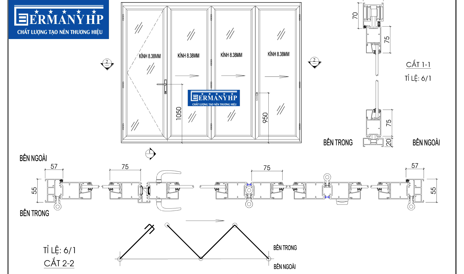 Cửa xếp trượt 4 c&aacute;nh